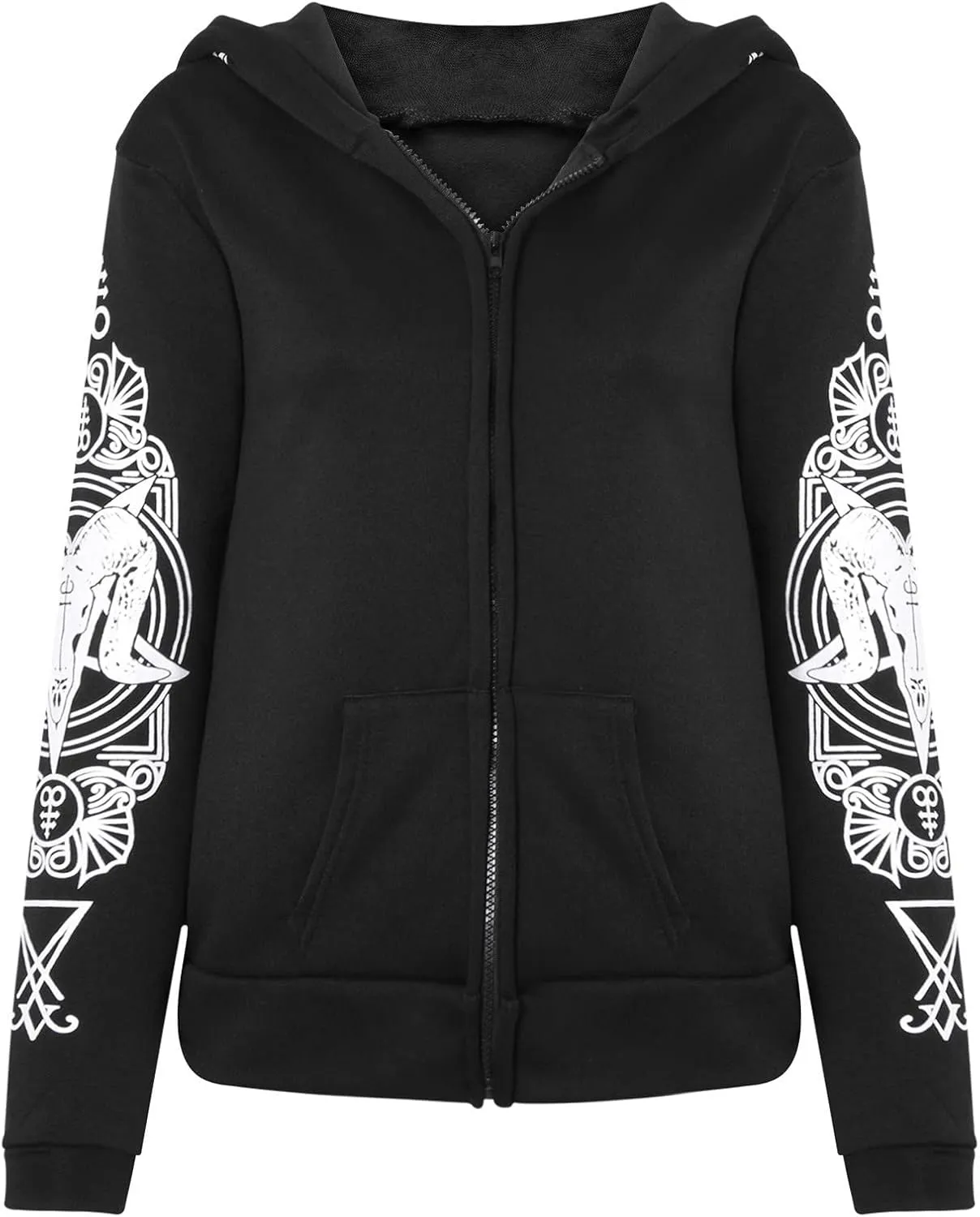 Women Punk Gothic Sweatshirt Witchcraft Moon Long Hoodie Oversized Long Sleeve Zip Up Hoodie