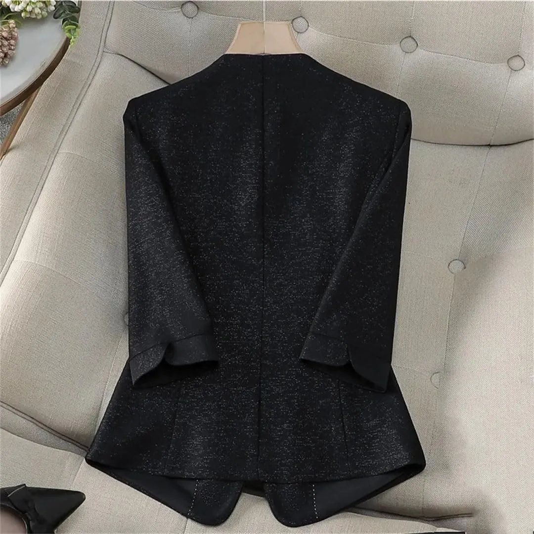 Women Spring Blazer Half Sleeve Single Button Office Ladies Jacket Business Work Wear Formal Coat