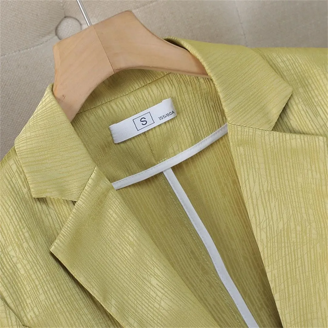Women Spring Elegant Blazer Half Sleeve Single Button Stripe Suit Jacket Office Ladies Work Coat