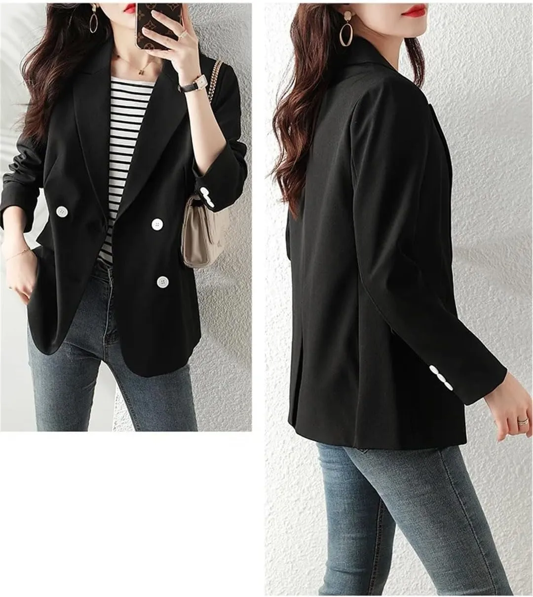 Women Spring Fall Long Sleeve Work Office Casual Blazer Jacket