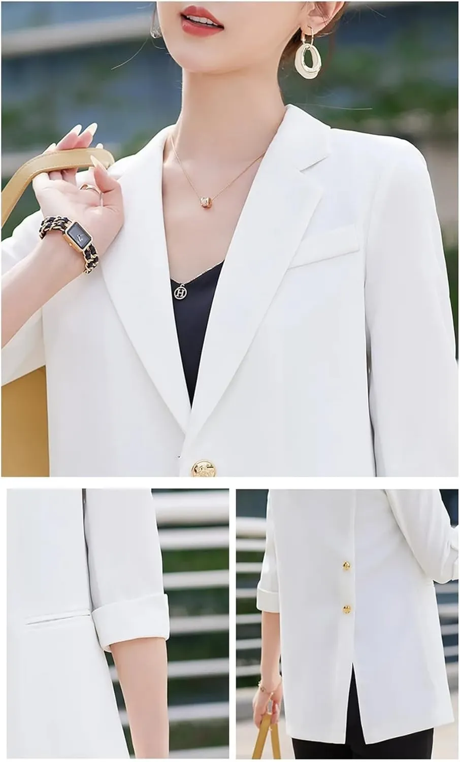 Women Spring Summer Half Sleeve Suit Jacket Business Casual Blazer Outerwear Coat