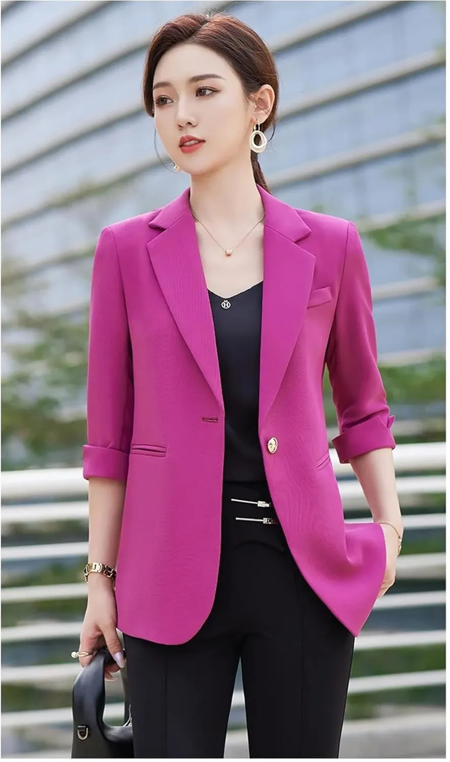 Women Spring Summer Half Sleeve Suit Jacket Business Casual Blazer Outerwear Coat