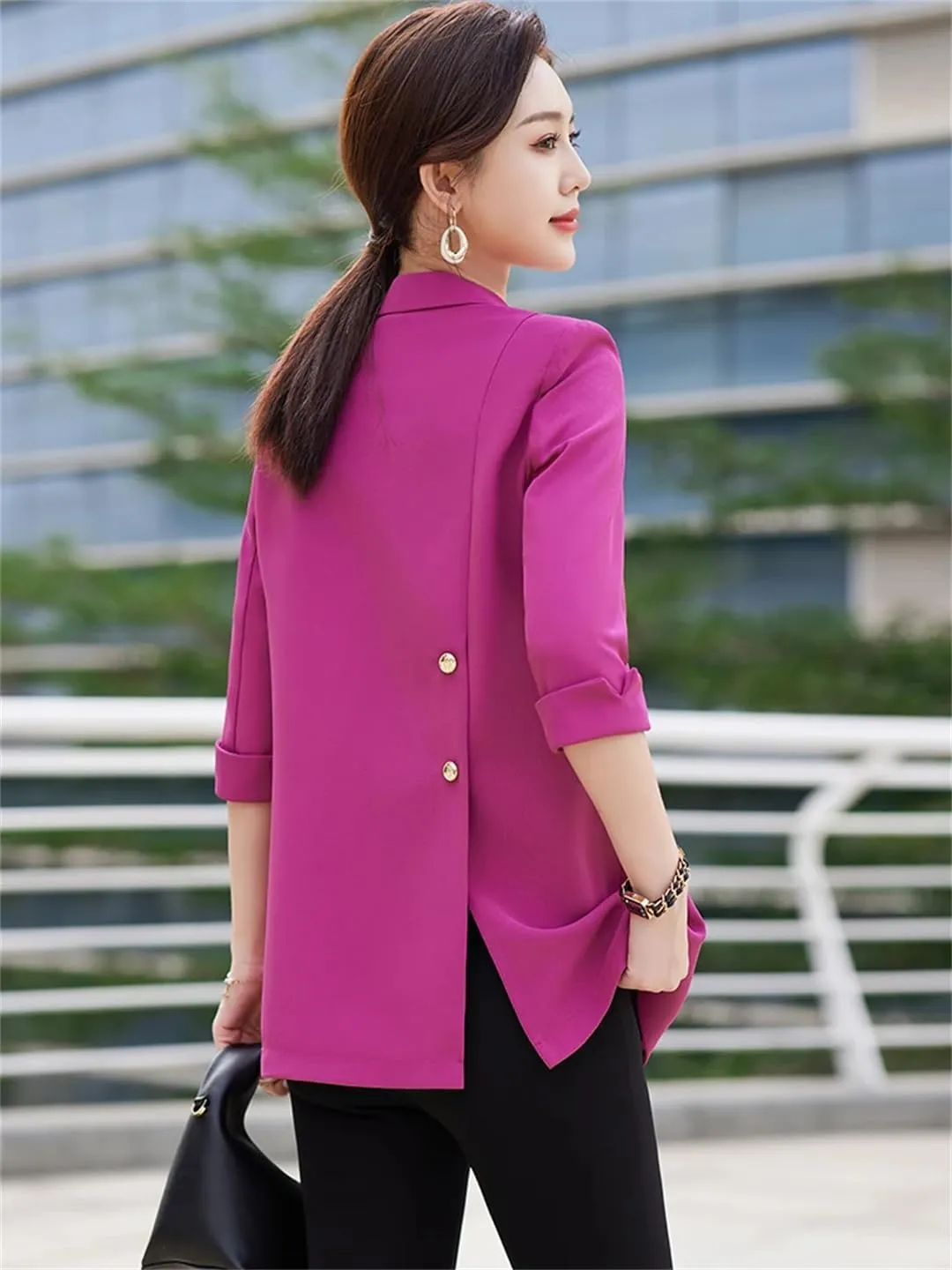 Women Spring Summer Half Sleeve Suit Jacket Business Casual Blazer Outerwear Coat