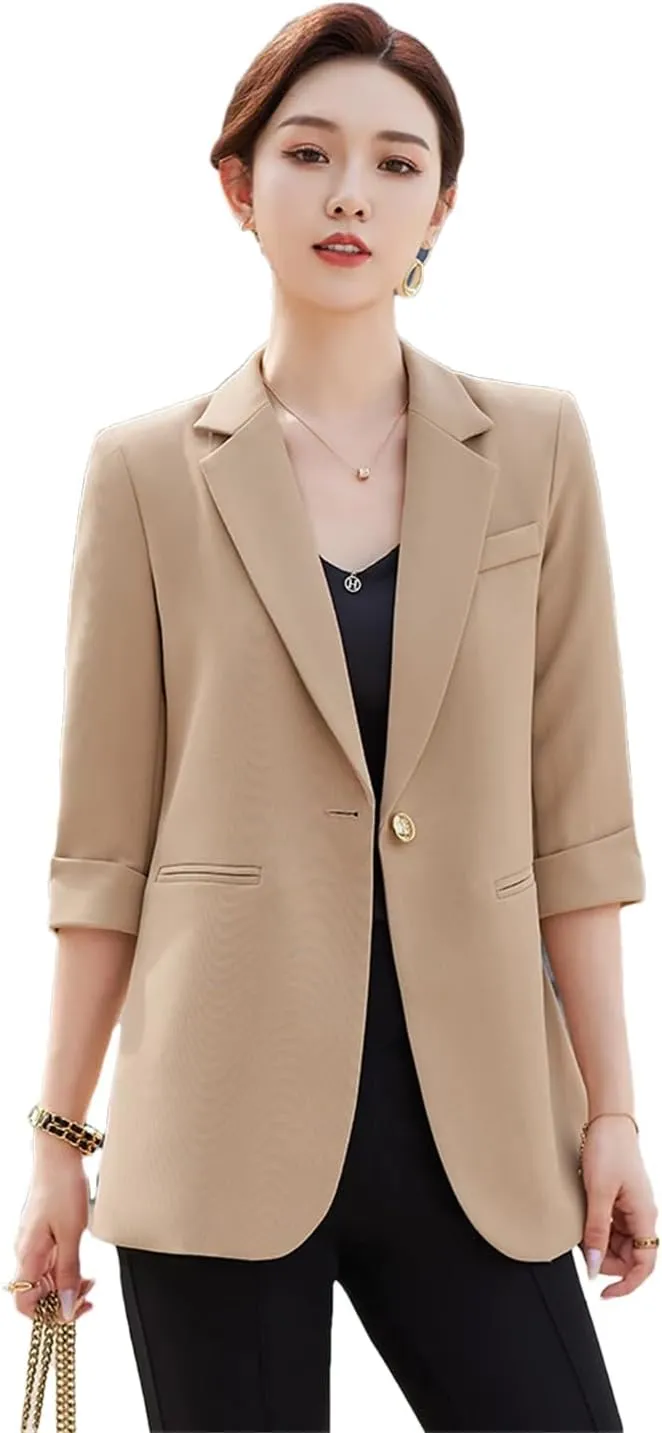 Women Spring Summer Half Sleeve Suit Jacket Business Casual Blazer Outerwear Coat