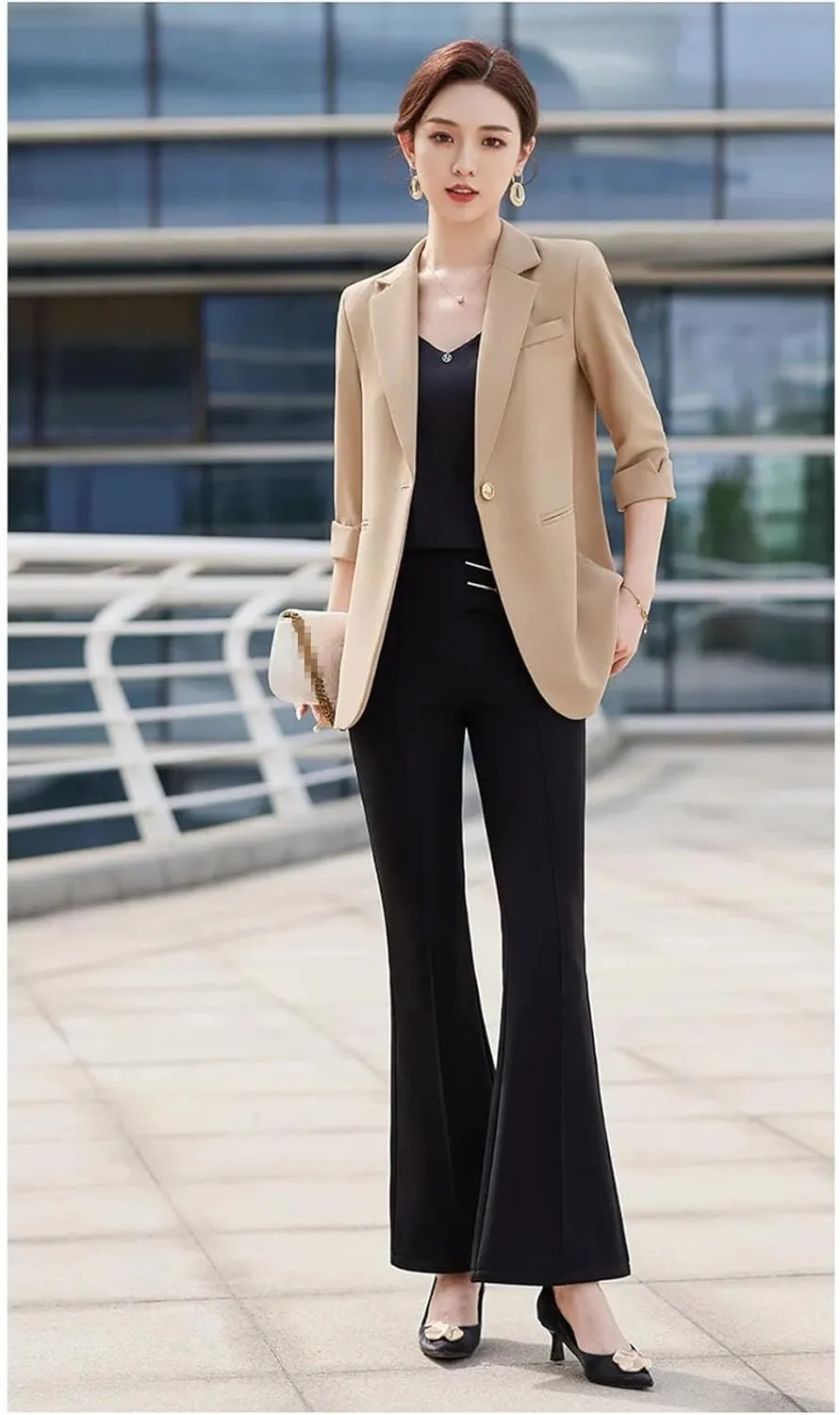 Women Spring Summer Half Sleeve Suit Jacket Business Casual Blazer Outerwear Coat