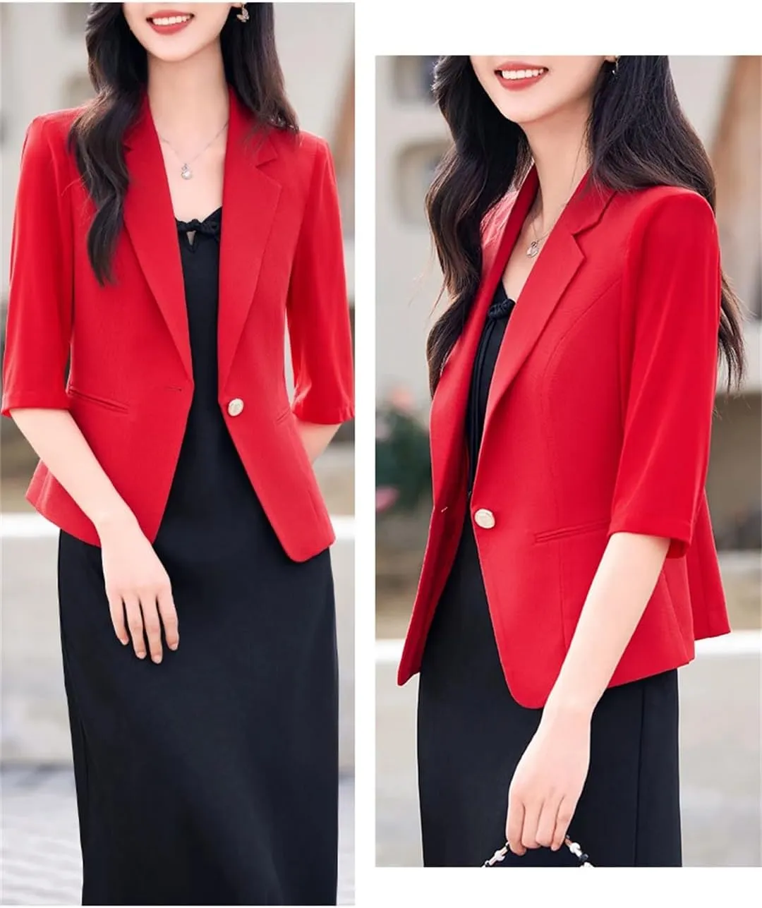 Women Spring Summer Professional Blazer Elegant Half Sleeve Suit Coat Slim One Button Blazer