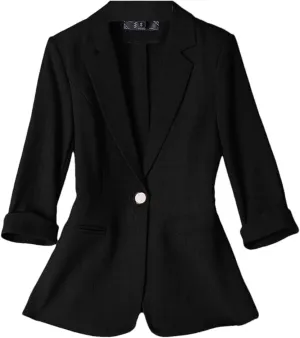 Women Spring Summer Professional Small Suit Jacket Office Ladies Half Sleeve Blazer Coat