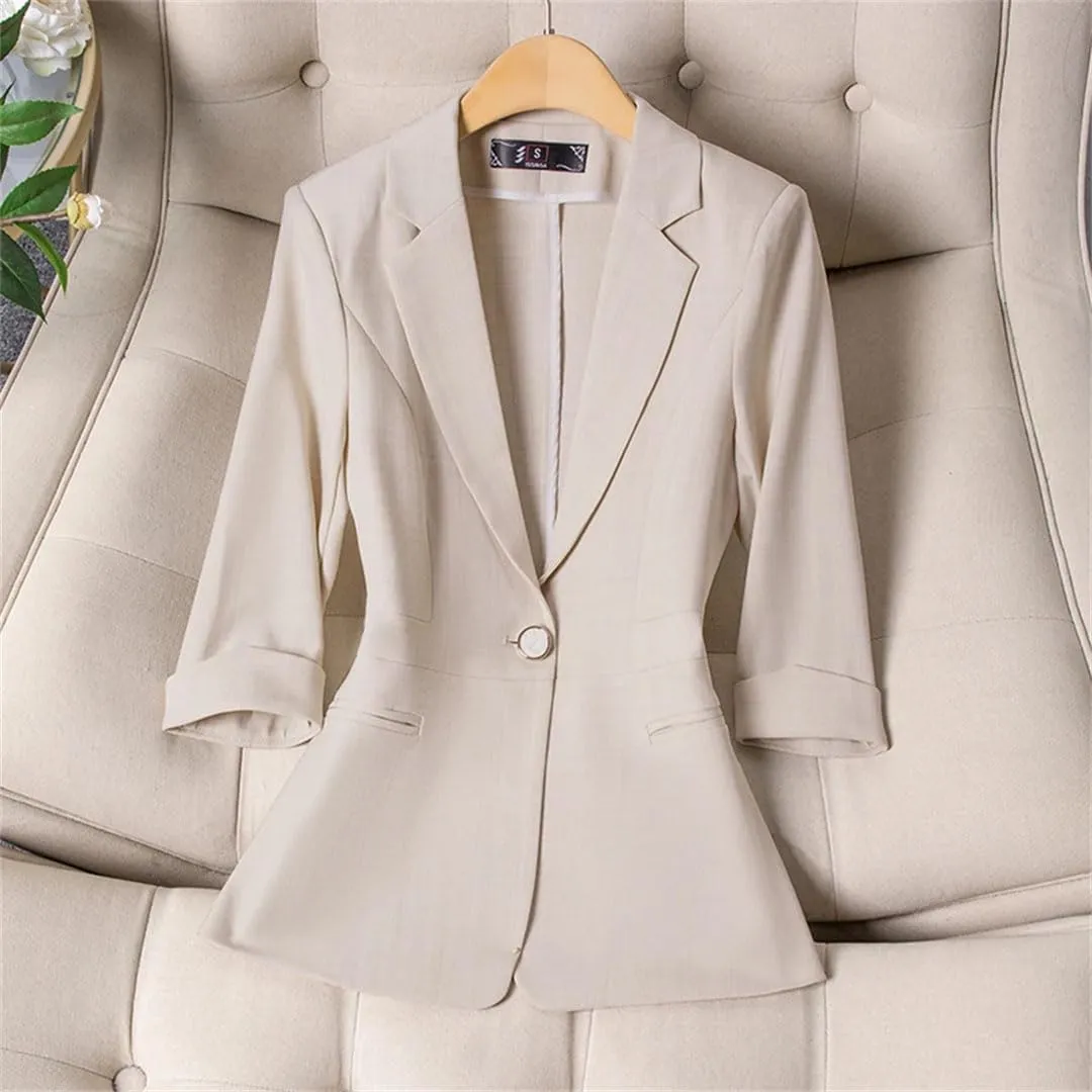Women Spring Summer Professional Small Suit Jacket Office Ladies Half Sleeve Blazer Coat