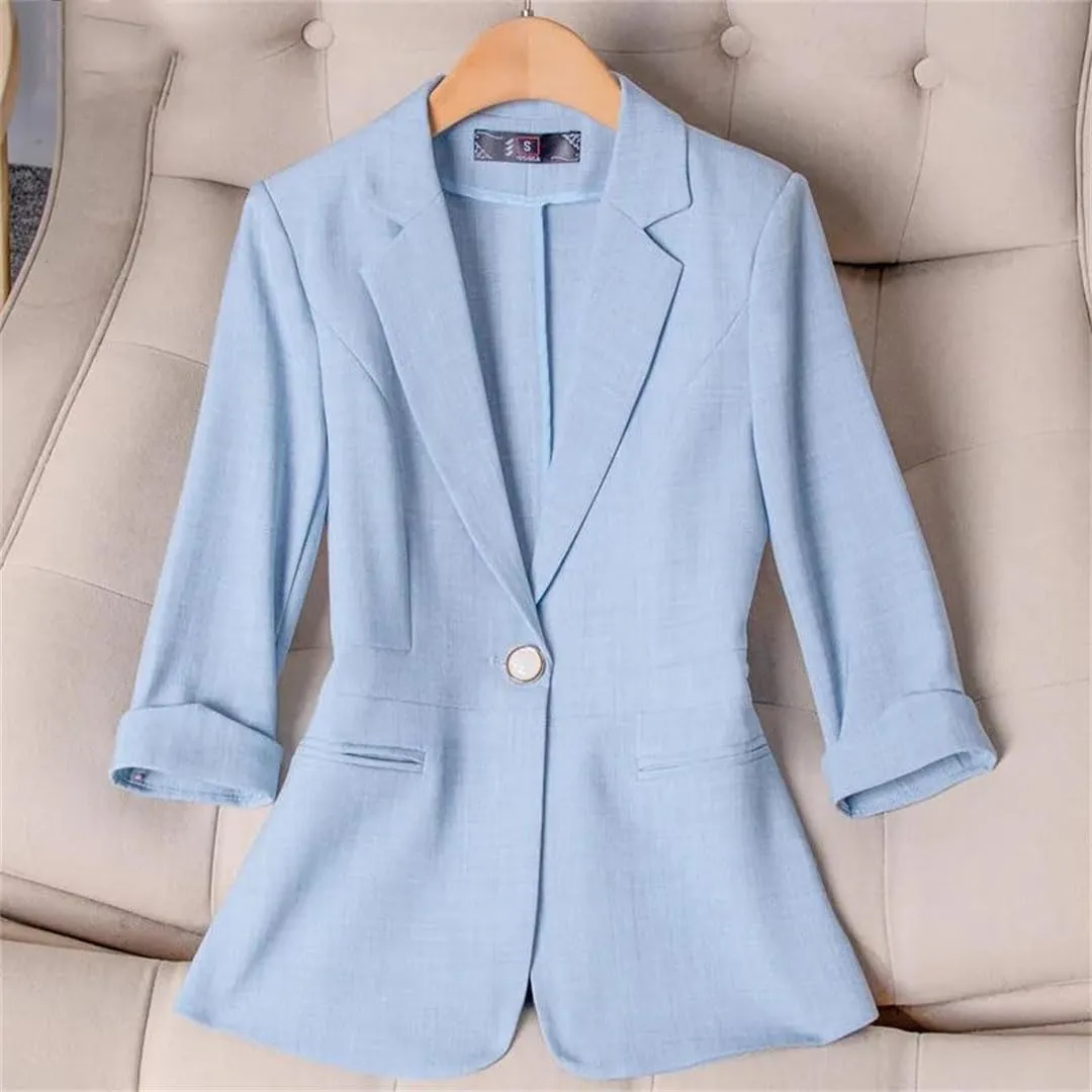 Women Spring Summer Professional Small Suit Jacket Office Ladies Half Sleeve Blazer Coat