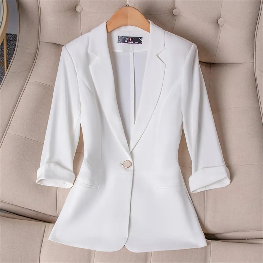 Women Spring Summer Professional Small Suit Jacket Office Ladies Half Sleeve Blazer Coat