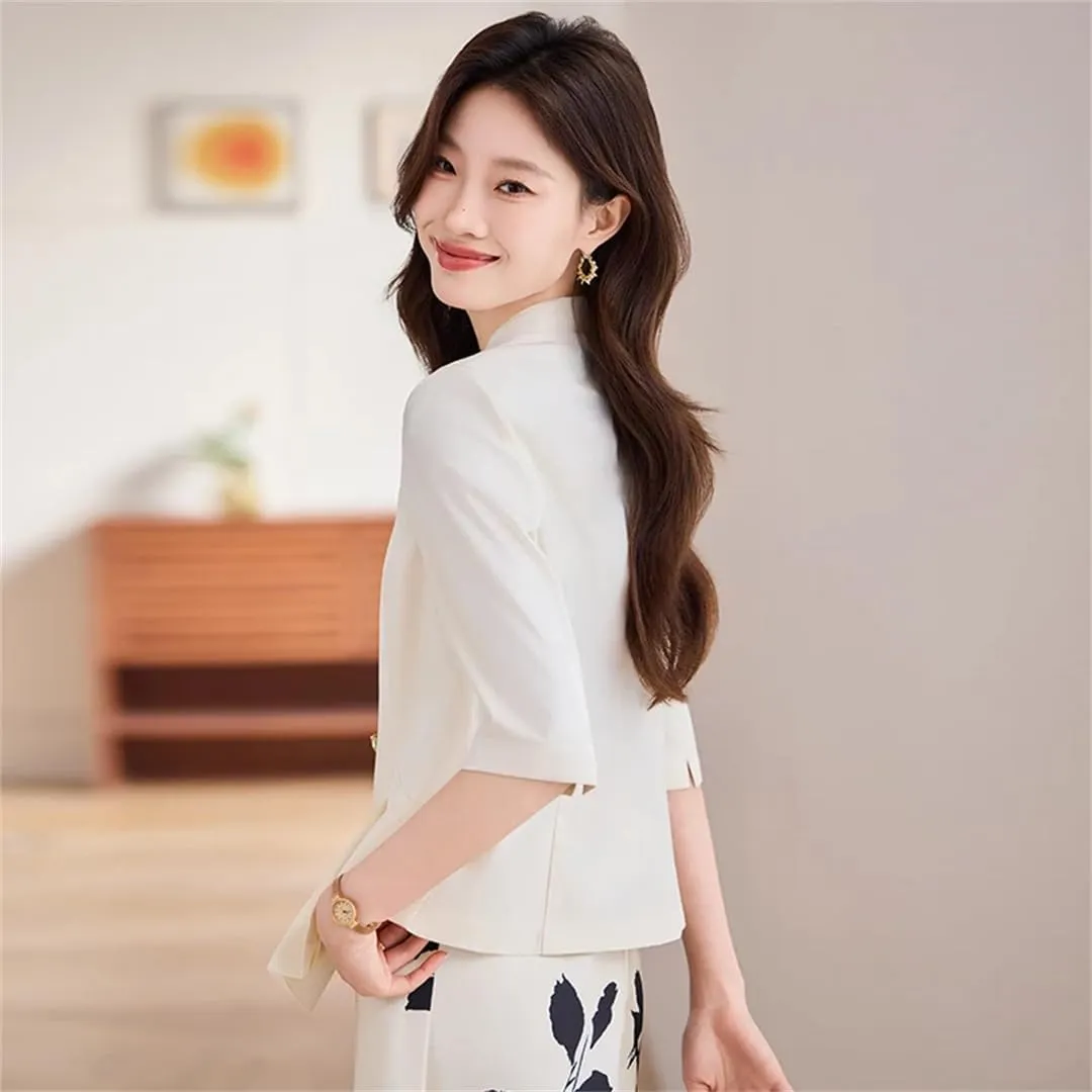Women Summer Blazer Jackets Half Sleeve Office Ladies Work Business Blazer Coat