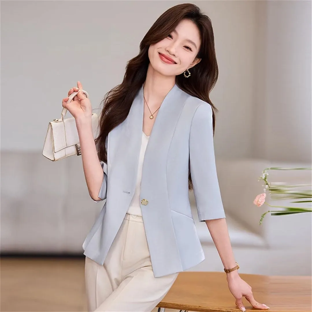 Women Summer Blazer Jackets Half Sleeve Office Ladies Work Business Blazer Coat