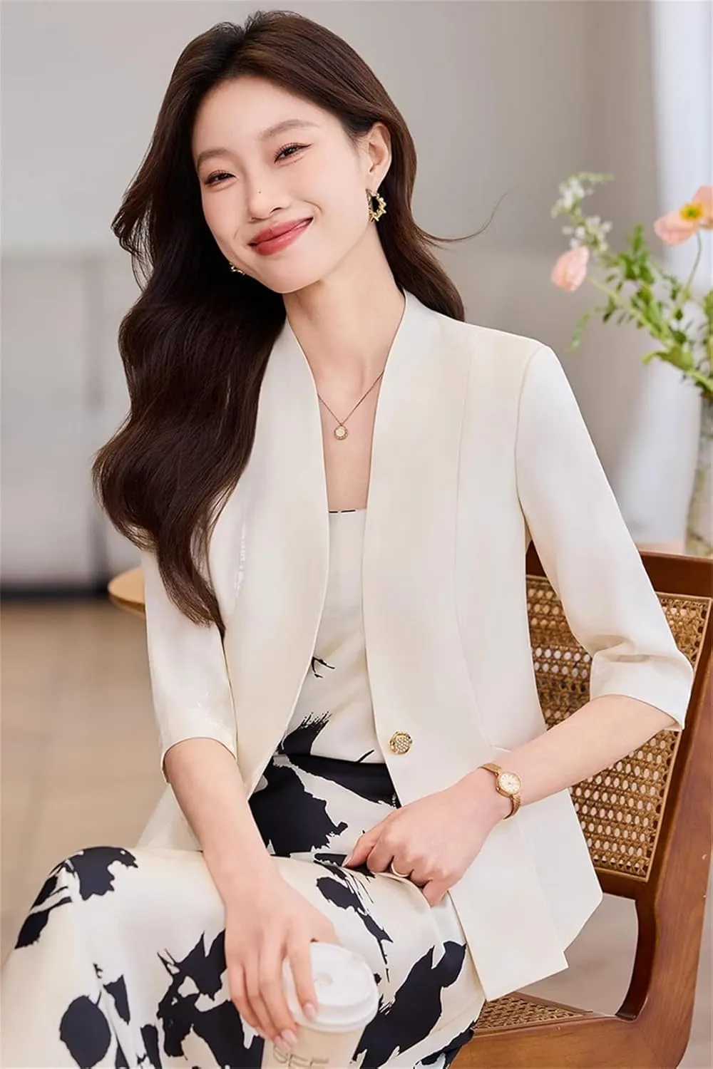 Women Summer Blazer Jackets Half Sleeve Office Ladies Work Business Blazer Coat