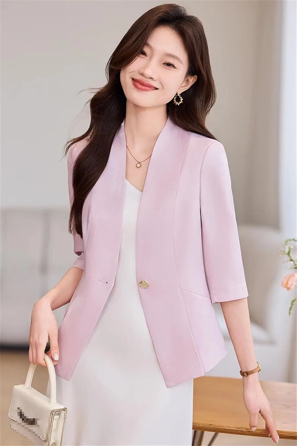 Women Summer Blazer Jackets Half Sleeve Office Ladies Work Business Blazer Coat