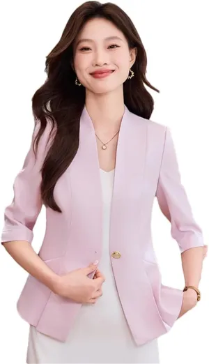 Women Summer Blazer Jackets Half Sleeve Office Ladies Work Business Blazer Coat