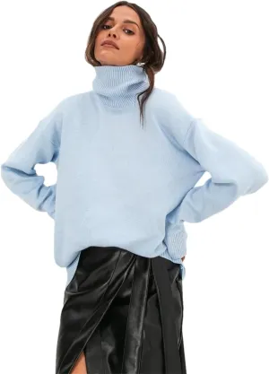 Women Turtleneck Oversize Sweater Vintage Solid Warm Knitted Sweater Fall Soft Pullover
