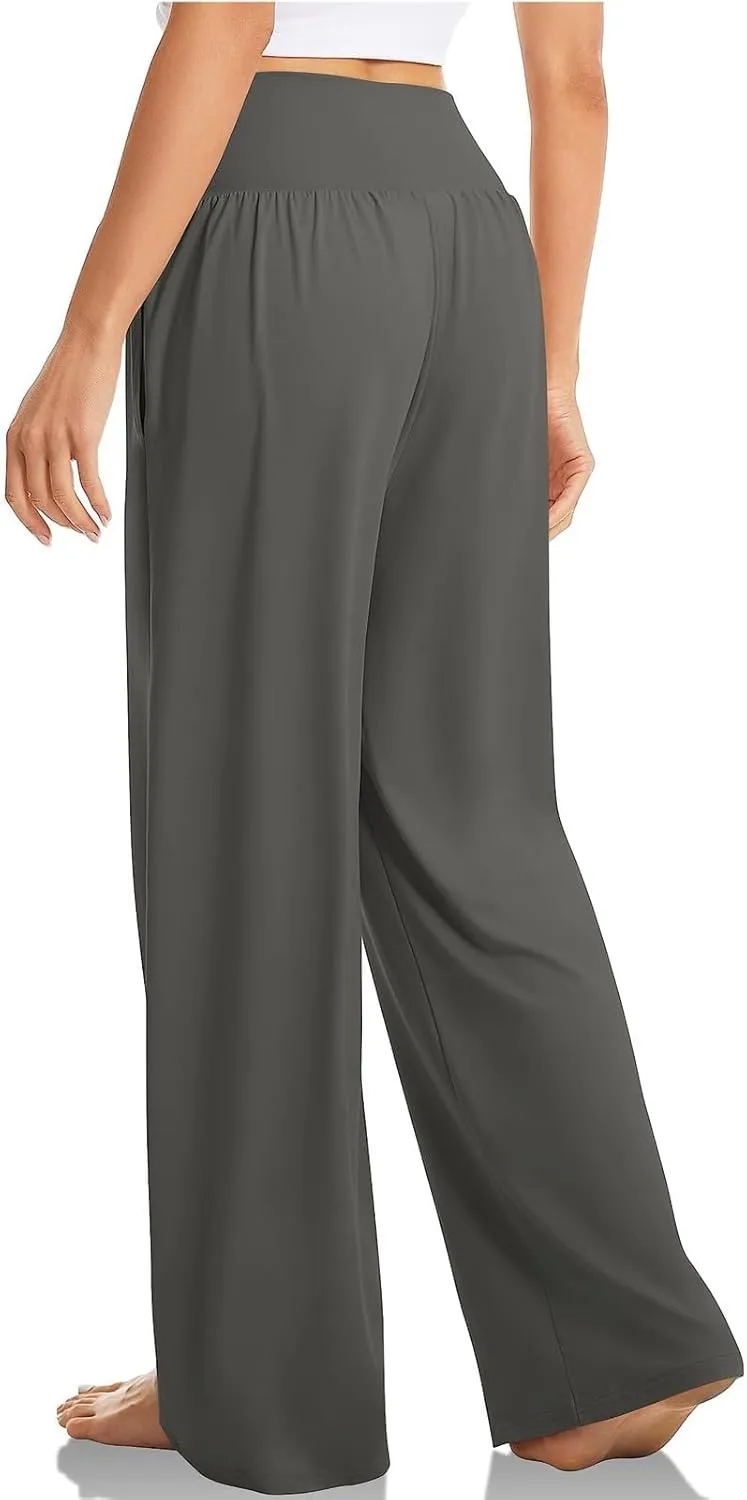 Women Wide Leg Yoga Pants Crossover Yoga Pants with Pockets Tummy Control Flare Leggings Stretch Lounge Sweatpant