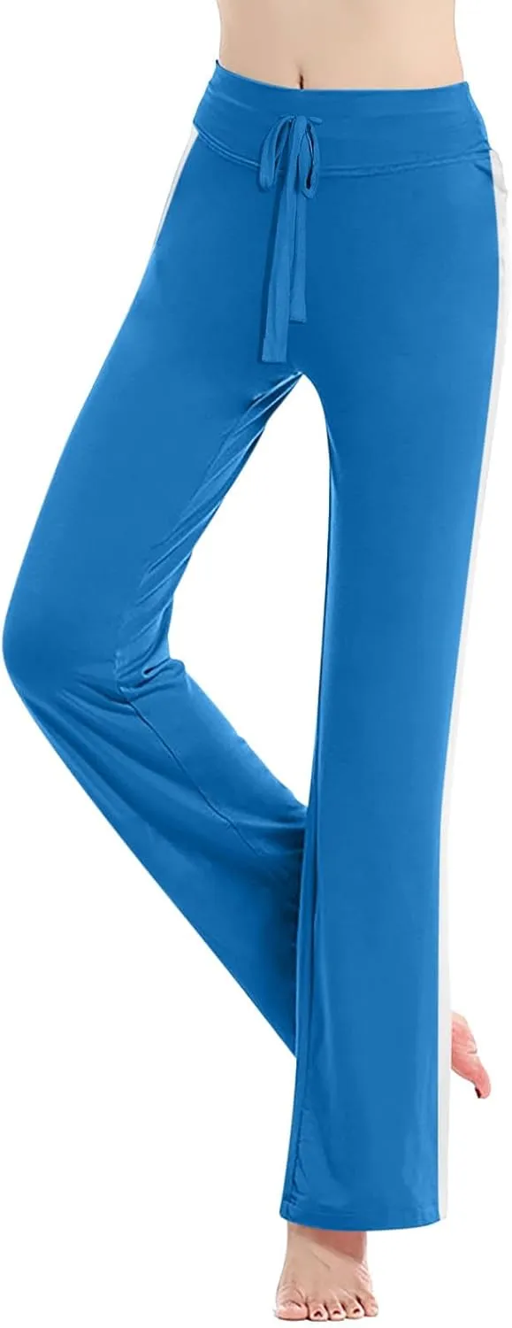 Women Wide Leg Yoga Pants Modal Cotton Soft Lounge Trousers Colorblock Side Striped Sweatpants Workout Leggings