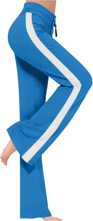Women Wide Leg Yoga Pants Modal Cotton Soft Lounge Trousers Colorblock Side Striped Sweatpants Workout Leggings