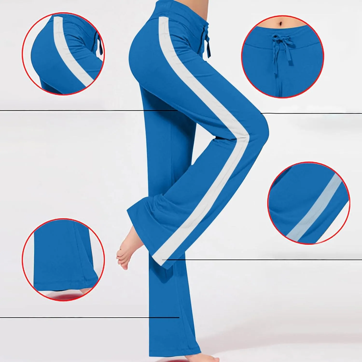 Women Wide Leg Yoga Pants Modal Cotton Soft Lounge Trousers Colorblock Side Striped Sweatpants Workout Leggings