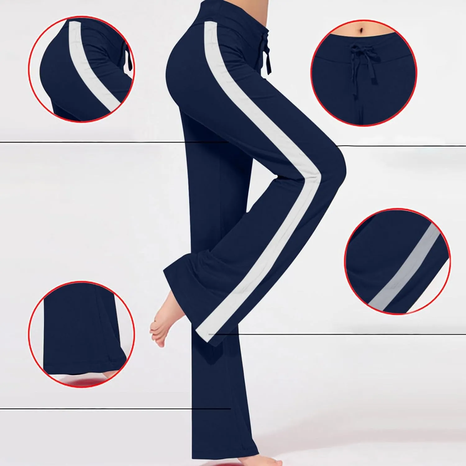 Women Wide Leg Yoga Pants Modal Cotton Soft Lounge Trousers Colorblock Side Striped Sweatpants Workout Leggings