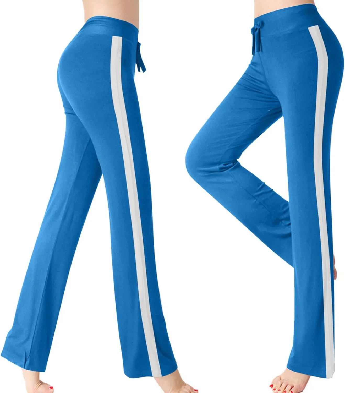 Women Wide Leg Yoga Pants Modal Cotton Soft Lounge Trousers Colorblock Side Striped Sweatpants Workout Leggings