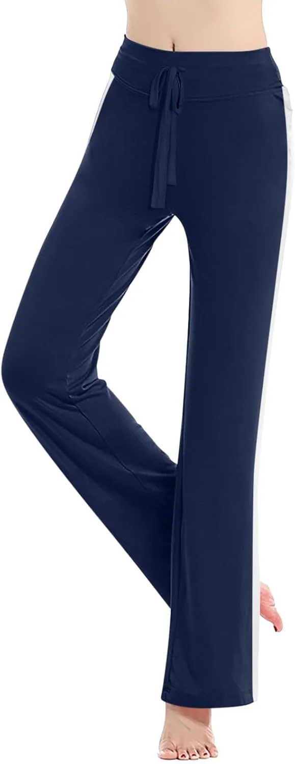 Women Wide Leg Yoga Pants Modal Cotton Soft Lounge Trousers Colorblock Side Striped Sweatpants Workout Leggings