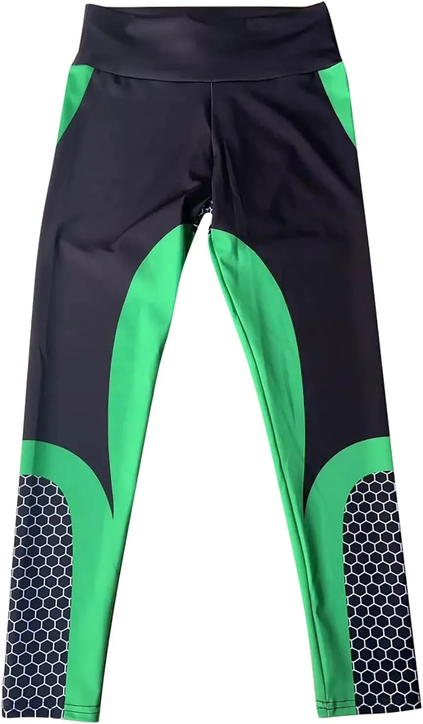 Women Yoga Pants Color Blocking High Waist Tummy Control Workout Running Leggings Gym Seamless Compression Booty Tights