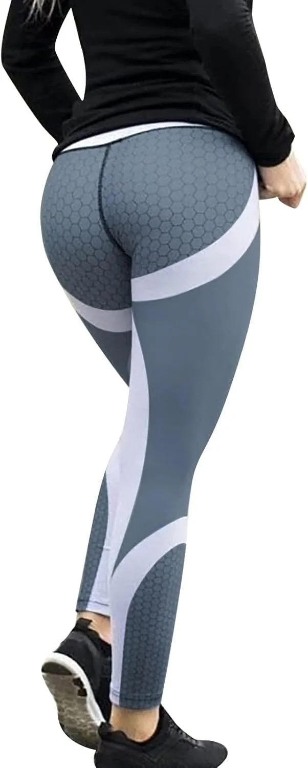 Women Yoga Pants Color Blocking High Waist Tummy Control Workout Running Leggings Gym Seamless Compression Booty Tights