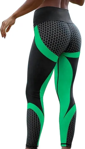 Women Yoga Pants Color Blocking High Waist Tummy Control Workout Running Leggings Gym Seamless Compression Booty Tights