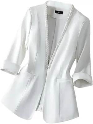 Women's 3/4 Sleeve Blazer Spring Summer Temperament Slim Suit Jacket