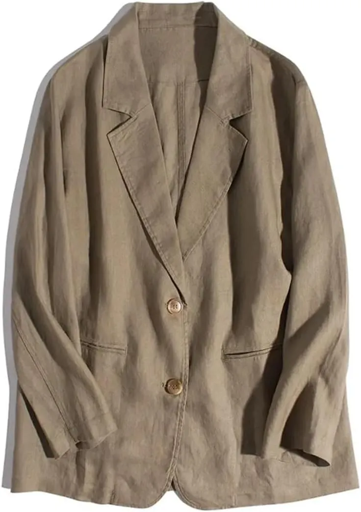 Women's Blazer Spring Autumn Loose Casual Cotton and Linen Long Sleeve Suit Jacket Top