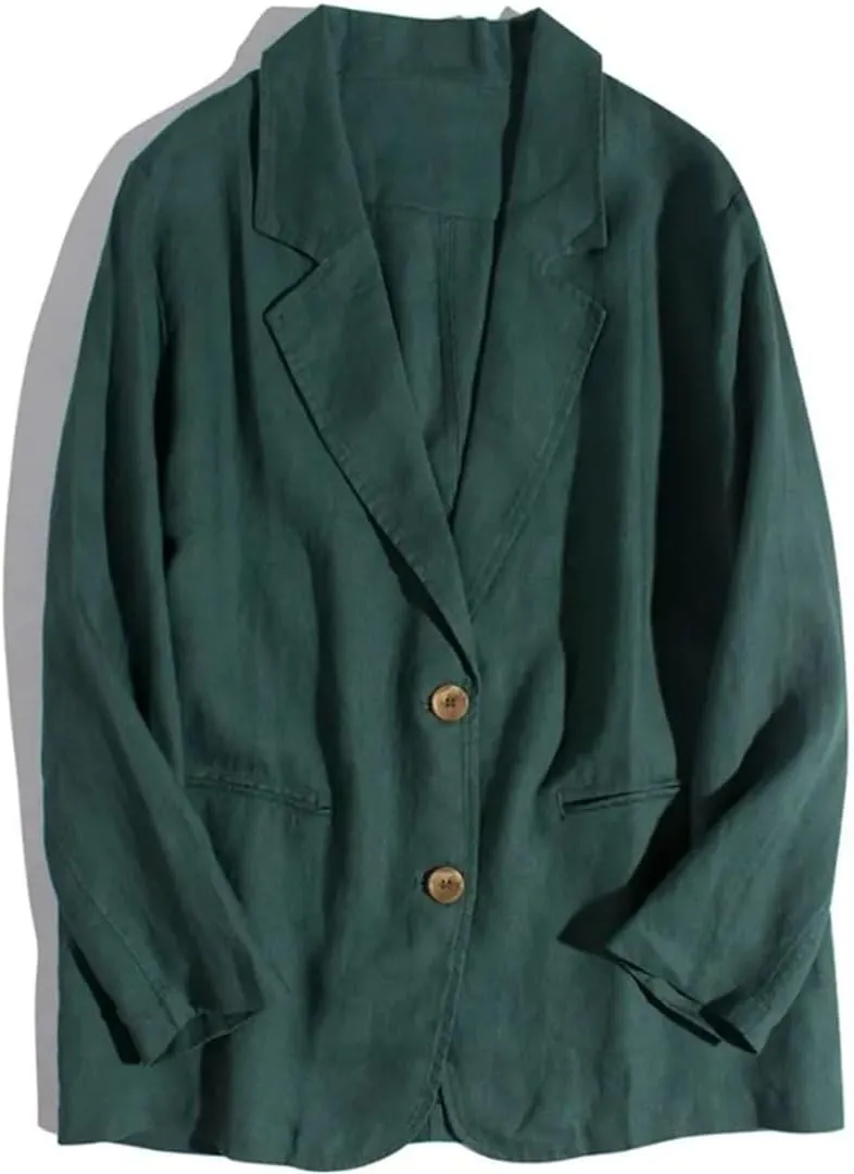 Women's Blazer Spring Autumn Loose Casual Cotton and Linen Long Sleeve Suit Jacket Top