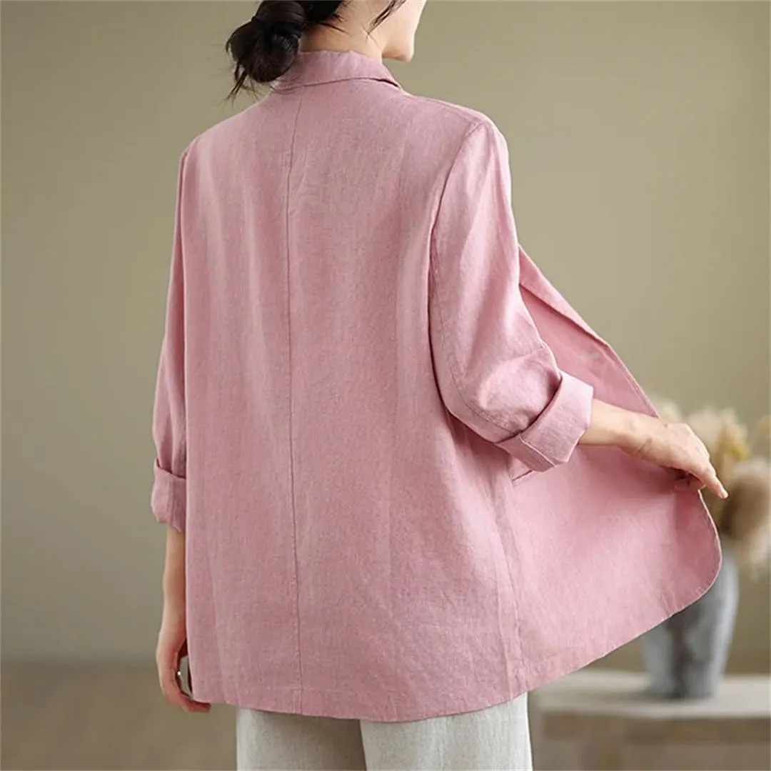 Women's Blazer Spring Autumn Loose Casual Cotton and Linen Long Sleeve Suit Jacket Top