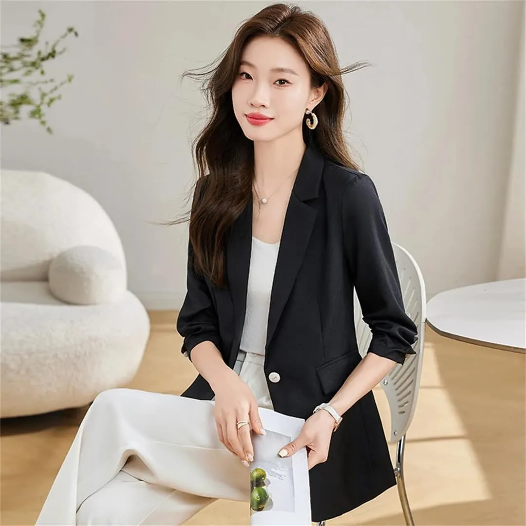 Women's Blazer Spring Summer Professional Slim Half Sleeve Suit Jacket Office Ladies Work Coat