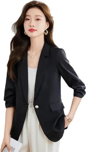 Women's Blazer Spring Summer Professional Slim Half Sleeve Suit Jacket Office Ladies Work Coat