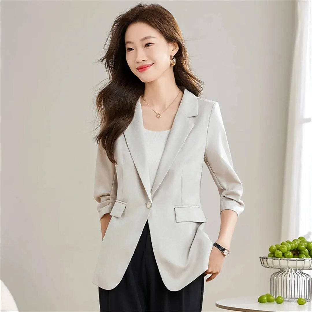 Women's Blazer Spring Summer Professional Slim Half Sleeve Suit Jacket Office Ladies Work Coat