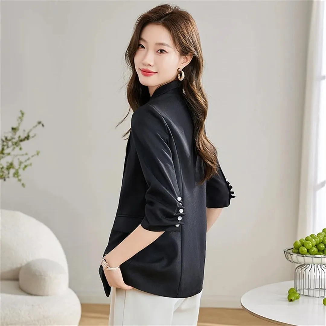 Women's Blazer Spring Summer Professional Slim Half Sleeve Suit Jacket Office Ladies Work Coat