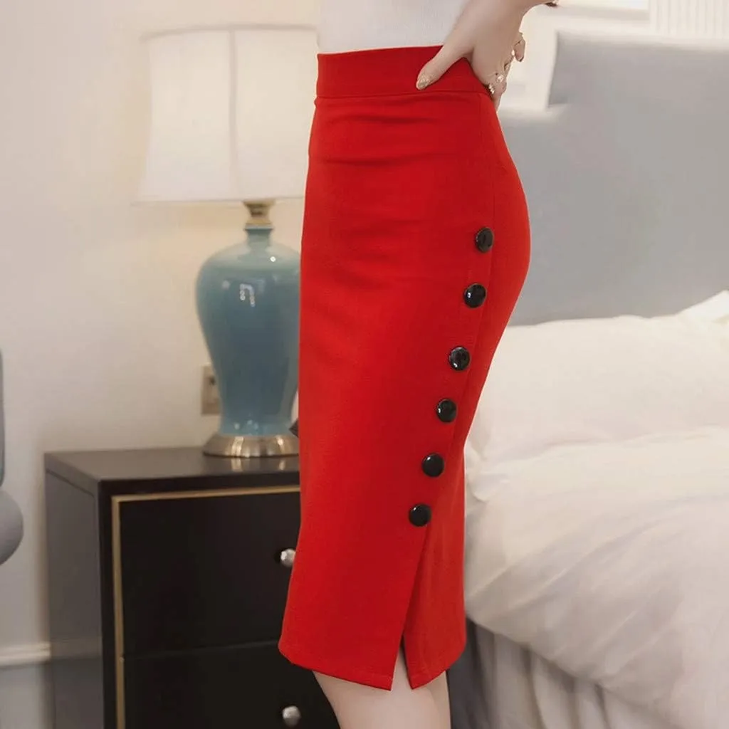 Women's Bodycon Maxi Skirt Dressy Casual Slim High Waist Button Side Slit Pencil Long Skirts Fashion Outfits Clothes