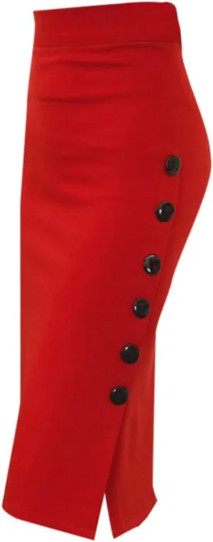 Women's Bodycon Maxi Skirt Dressy Casual Slim High Waist Button Side Slit Pencil Long Skirts Fashion Outfits Clothes