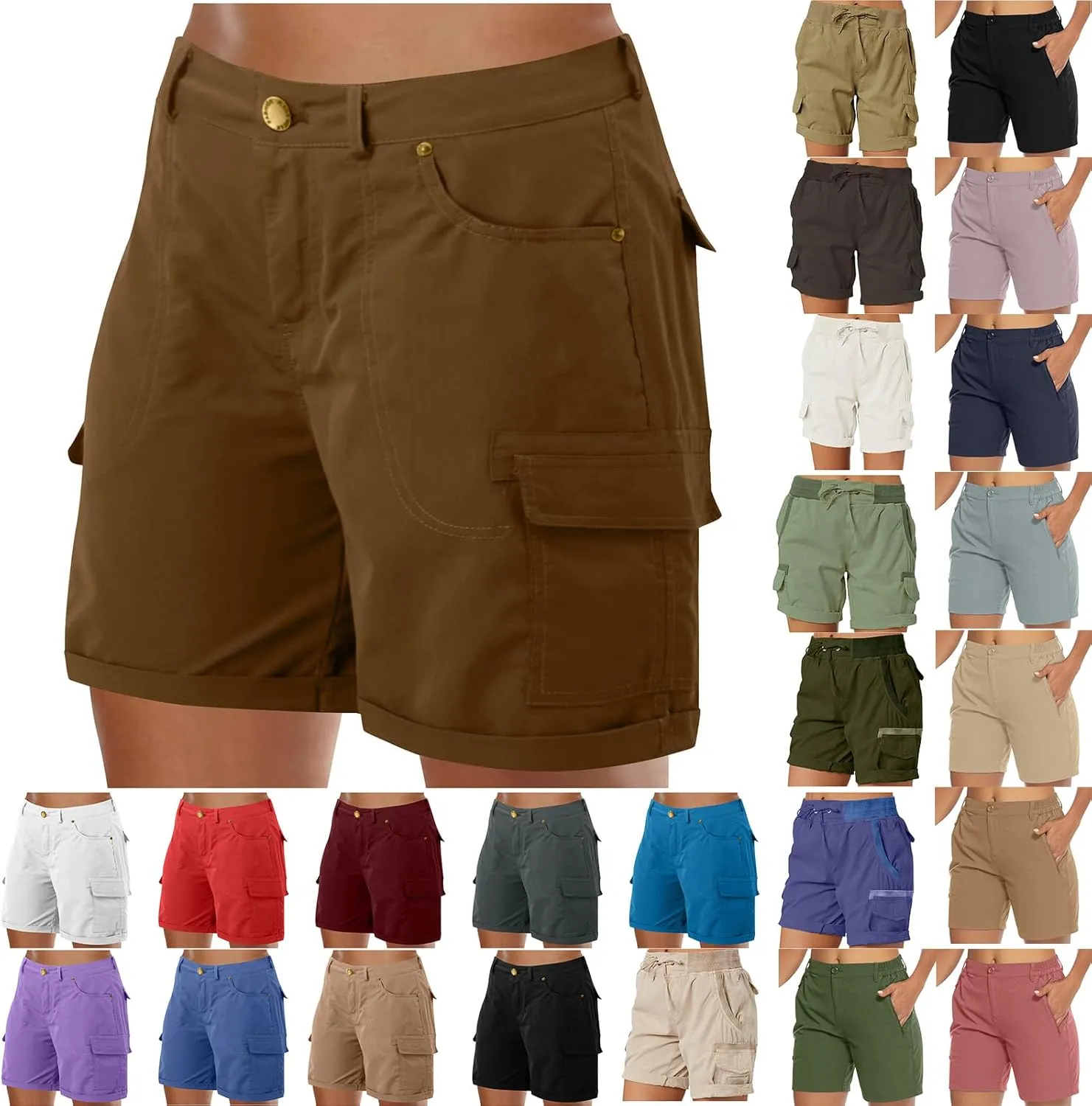 Women's Cargo Shorts 2025 Casual Summer High Waisted Hiking Shorts with Pockets Pull On Comfy Outdoor Outfits Trendy