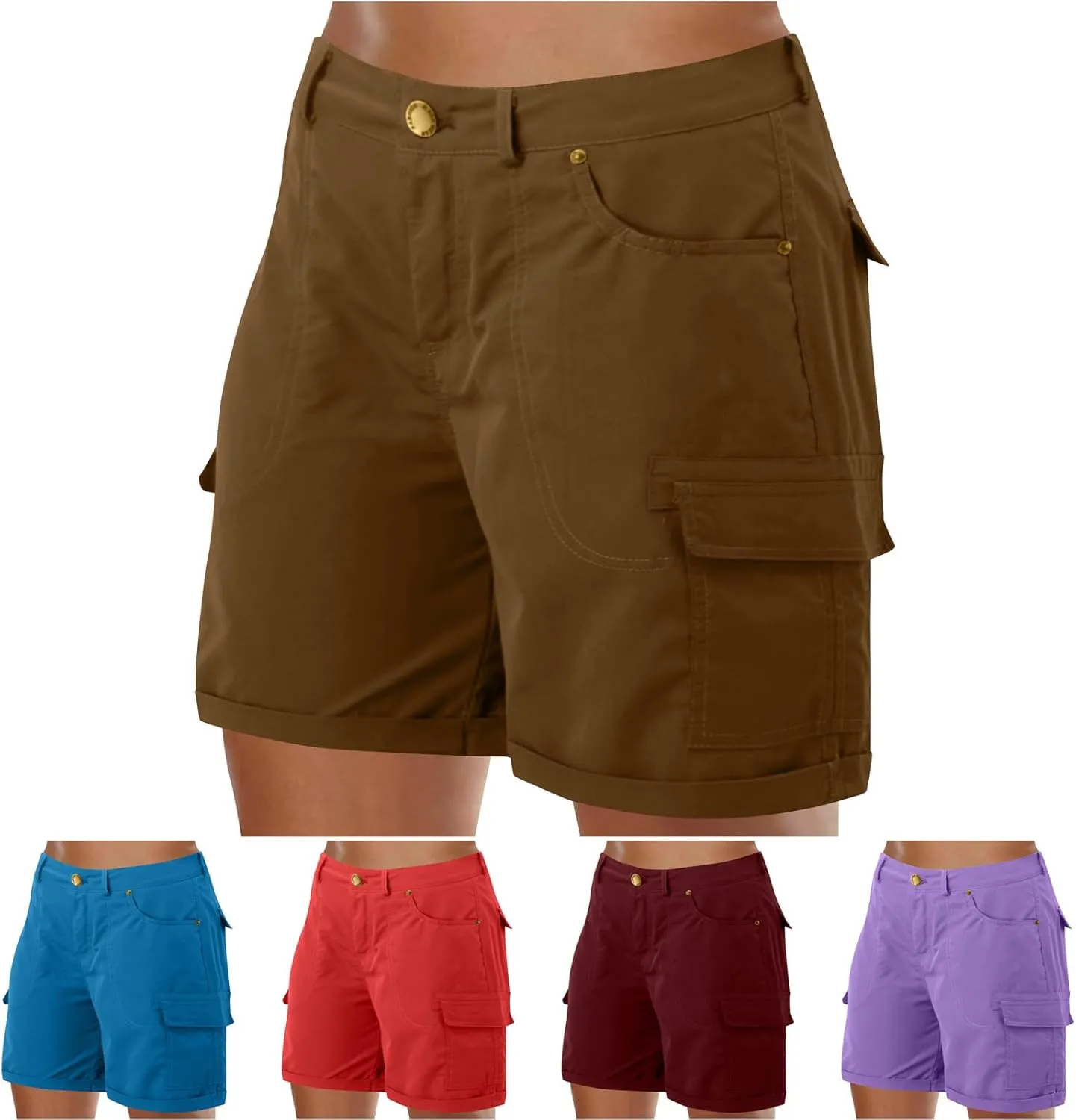 Women's Cargo Shorts 2025 Casual Summer High Waisted Hiking Shorts with Pockets Pull On Comfy Outdoor Outfits Trendy