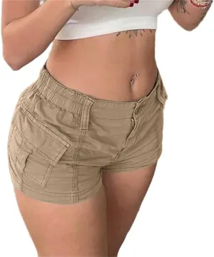 Womens Cargo Shorts Elastic Shorts Y2k E-Girl Slim Fit Cargo Shorts for Harajuku Streetwear