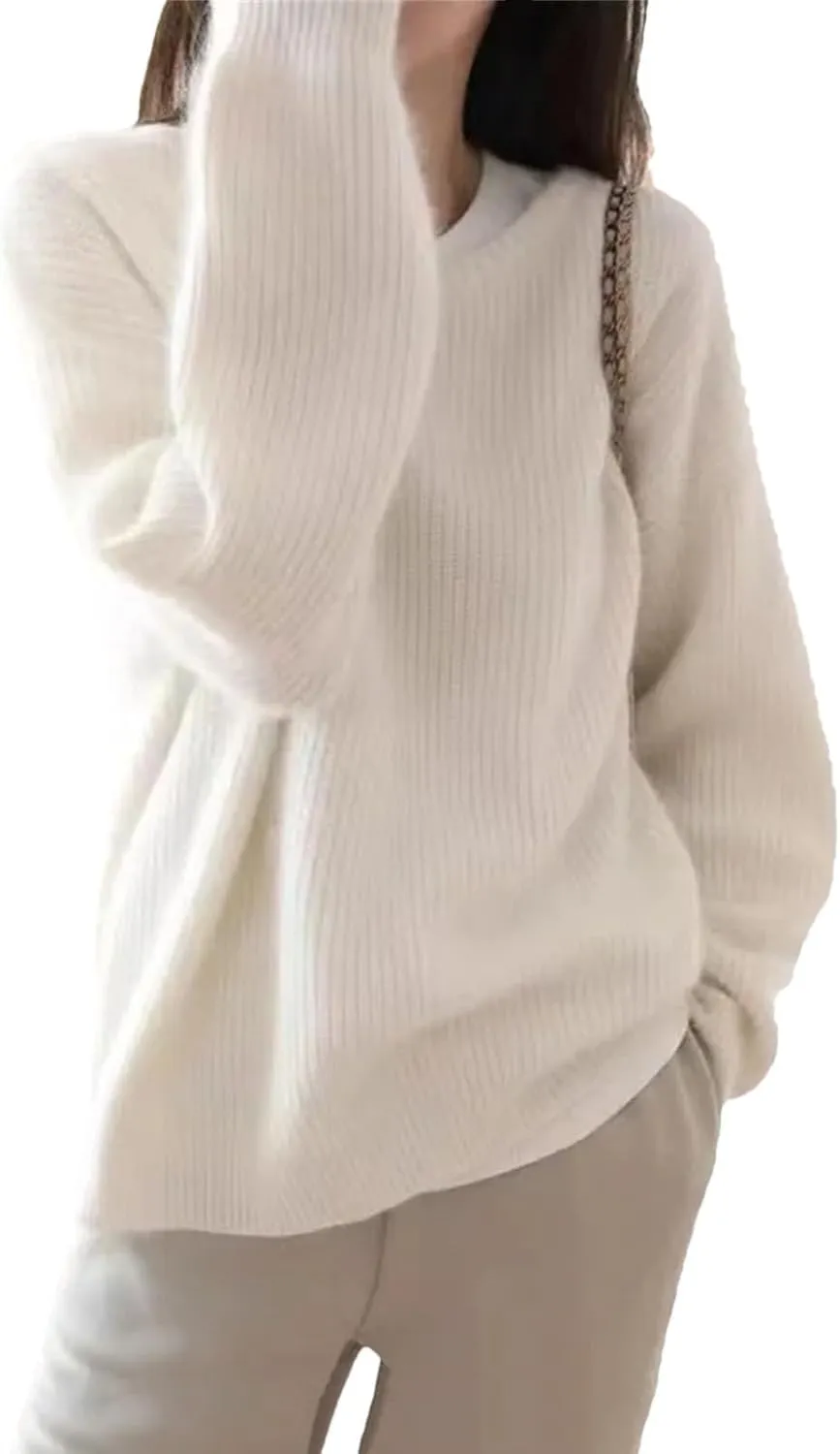 Women's Cashmere Sweater Retro Pullover Cashmere Knitted Sweater Soft O-Neck Bottoming Sweater