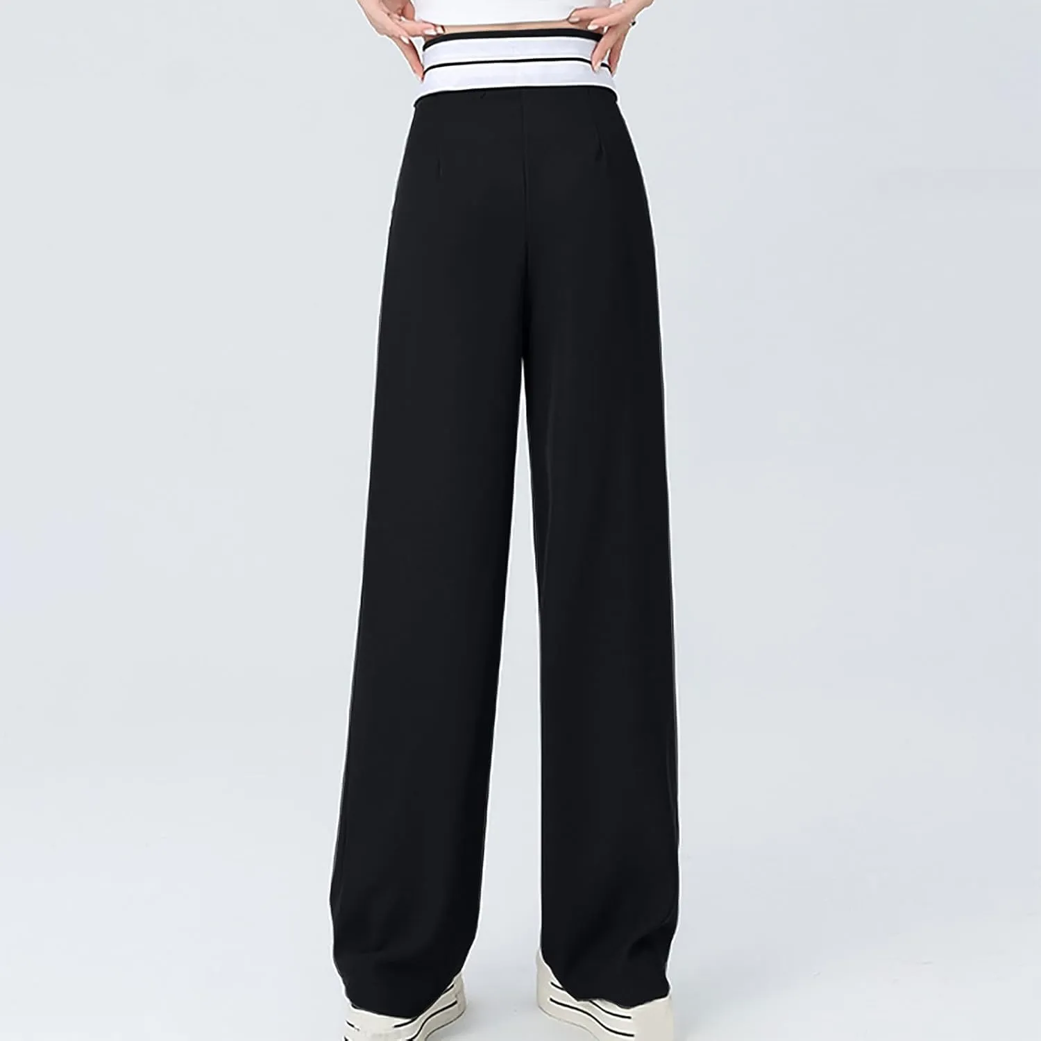 Womens Casual High Waisted Wide Leg Pants Button Up Straight Business Work Trousers Casual Loose Lounge Pants 2024