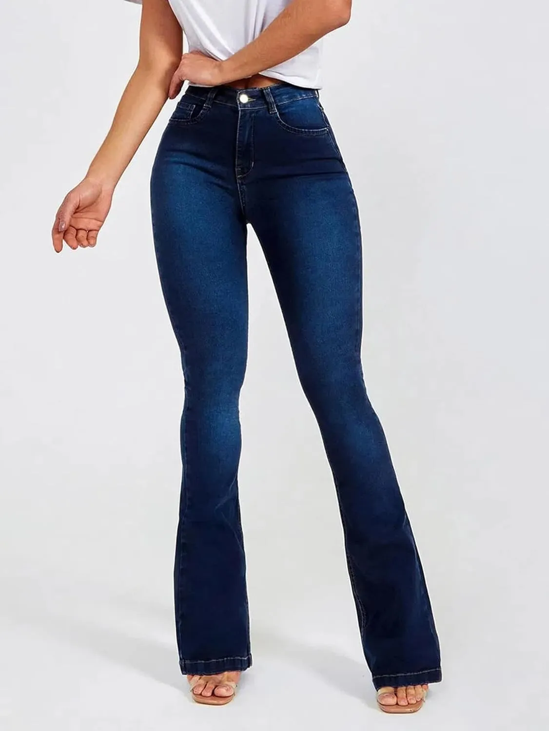 Women's Classic High Waisted Flared Pants Stretch Tight Fashion Jeans with Pockets