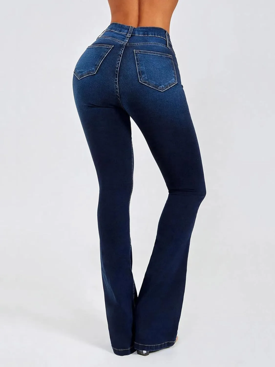 Women's Classic High Waisted Flared Pants Stretch Tight Fashion Jeans with Pockets
