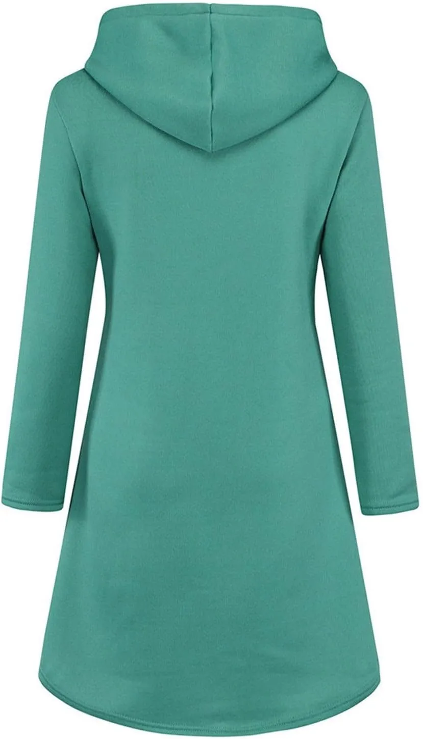 Womens Dresses Fall Winter 2024 Casual Long Sleeve Drawstring Hoodies Sweatshirt Pullover Tunic Mini Dress
