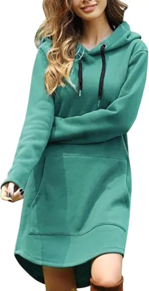 Womens Dresses Fall Winter 2024 Casual Long Sleeve Drawstring Hoodies Sweatshirt Pullover Tunic Mini Dress