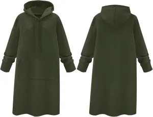 Womens Dresses Fall Winter 2024 Casual Long Sleeve Drawstring Hoodies Sweatshirt Pullover Tunic Mini Dress